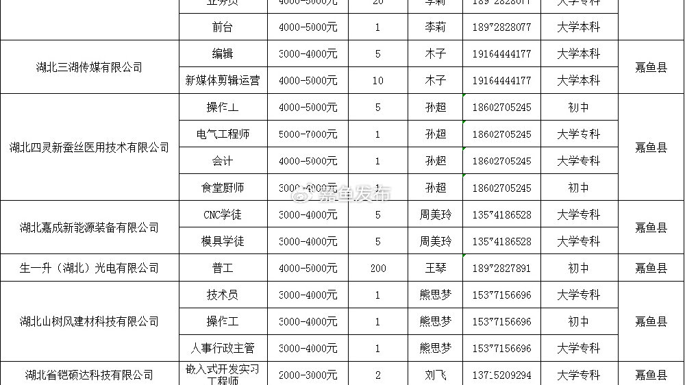 嘉鱼热线最新招聘动态，打造人才高地，开启未来新篇章